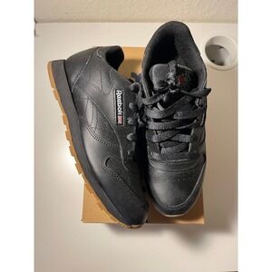 Reebok Classic Leather Black Sneakers Size 3 Youth
